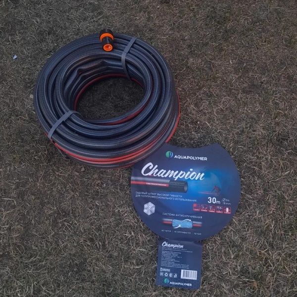 Шланг полив 3/4" (18мм) Чемпион, армированный, 3 слойный, черный с красной полосой (20м)