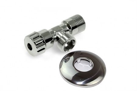 Кран вентильный для подключения приборов, с отражателем, УГЛОВОЙ 1/2"НРх1/2"НР (хром)