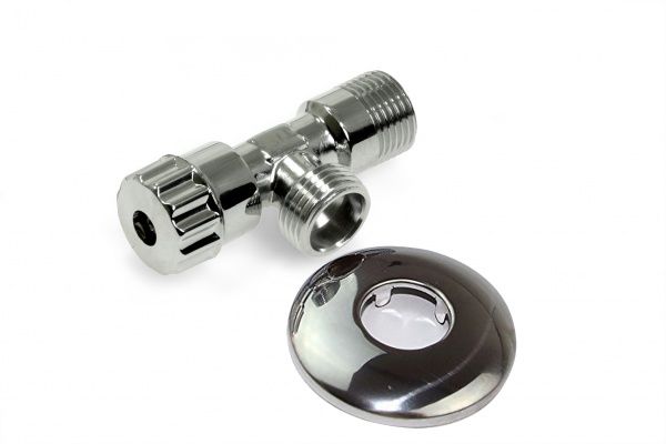 Кран вентильный для подключения приборов, с отражателем, УГЛОВОЙ 1/2"НРх1/2"НР (хром)