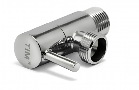 Кран для подключения приборов, с отражателем, УГЛОВОЙ 1/2"НР х3/4"НР (хром, керамический затвор)