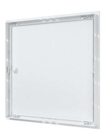 Дверца пластиковая АБС 418х418 (396х396) белая с фланцем, ручка