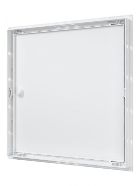 Дверца пластиковая АБС 418х418 (396х396) белая с фланцем, ручка
