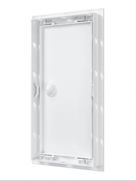 Дверца пластиковая АБС 168х318 (146х296) белая с фланцем, ручка