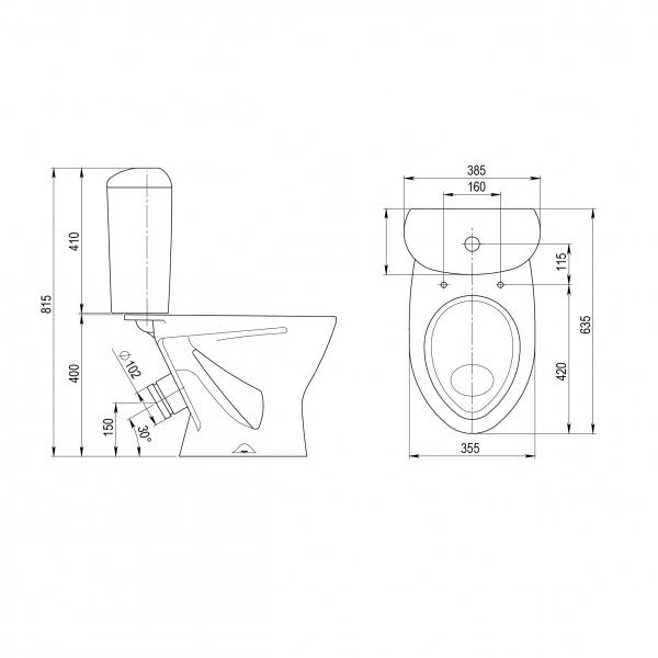 Унитаз "Версия" АНТИВСПЛЕСК, бел.крап, 1 кн.арм., косой выпуск, нижн.подв., сид.полипр.