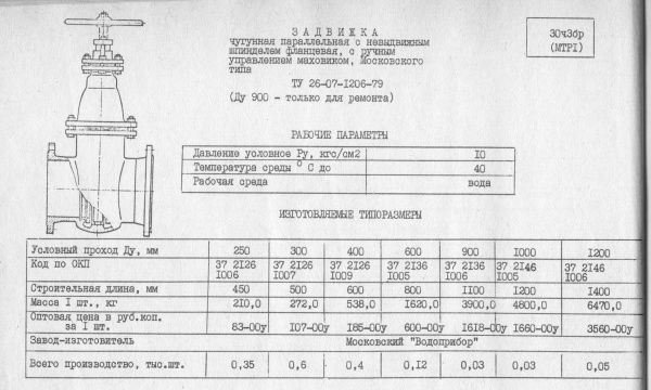 Задвижка 30ч3бр Ду 400 (МТР1)