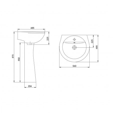Умывальник "Соната" с переливом, без комплекта, 1 отверстие, белый