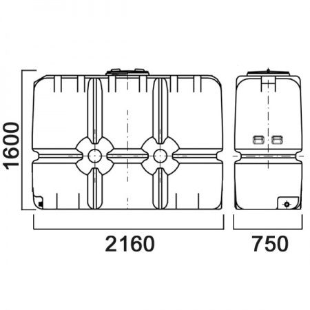Емкость ПЭ прямоугольная для воды 2000л (Т2000ФК23) вертикальная