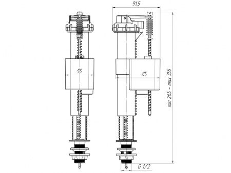 Узел впуска бачка унитаза, нижняя подводка