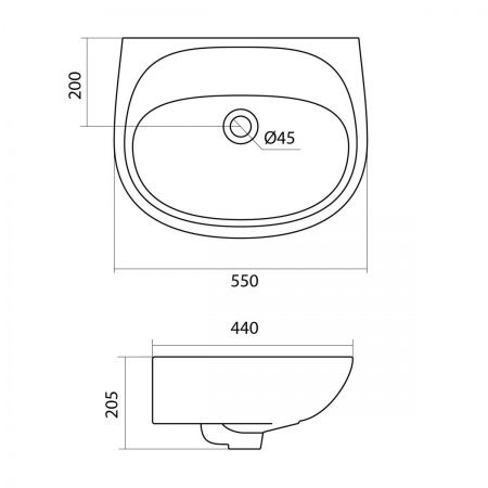 Умывальник "Анимо-55" с переливом, без комплекта, без отверстия, белый