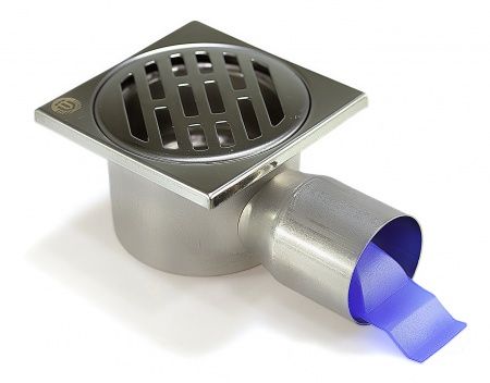 Трап из нежарвеющей стали квадратный 10х10см с горизонтальным (угловым) выпуском Ф50 мм TIM