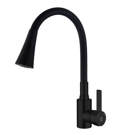 Смеситель РМС для кухни одноручный гайка, черный, нерж.сталь, SUS123TBL-016F