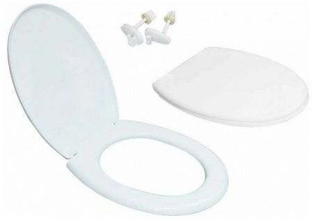 Сиденье белое, ширина 360мм, длина 382-434мм, крепление 155-162мм (с резиновыми амортизаторами)