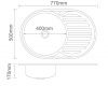 Мойка нерж. врезная овальная большая ПРАВОЕ крыло, РМС, MD6-7750OVL(0,6), МАТОВАЯ, 770х500х170 мм