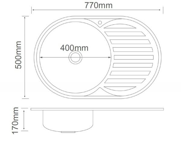 Мойка нерж. врезная овальная большая ПРАВОЕ крыло, РМС, MD6-7750OVL(0,6), МАТОВАЯ, 770х500х170 мм