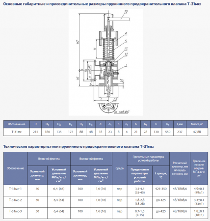 Клапан предохранительный пружинный Т-31м-1 Ду 50   (35-45 Атм)