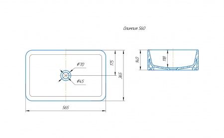 Умывальник мебельный "Олимпия-560" без перелива, без комплекта, без отверстия, белый