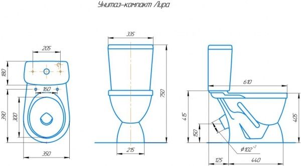 Унитаз "Лира", белый, 1кноп.,косой вып.,нижн.подв., сиденье полипропилен