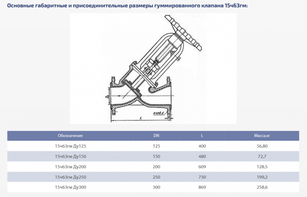 Вентиль 15ч63гм (ВКГ-2М) Ду 50 (гуммированный)