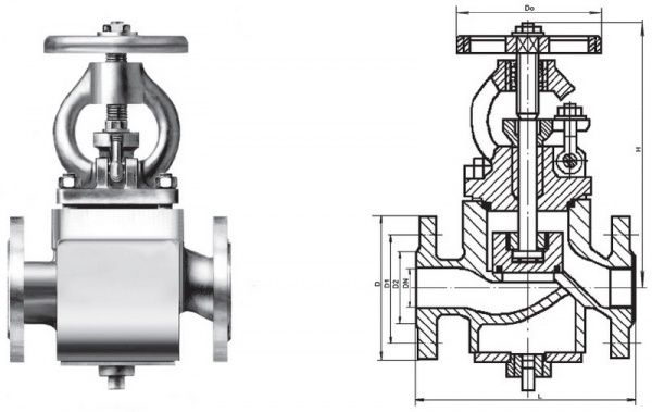 Вентиль 13нж18п1 (У 21156) Ду 50   (фланцевый, с рубашкой охлаждения)