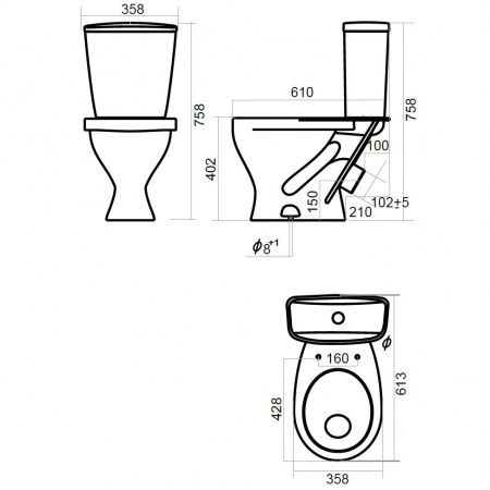 Унитаз "Эталон (эконом)", белый, 1 кн.арм., косой выпуск, нижн.подв., сид.полипр.