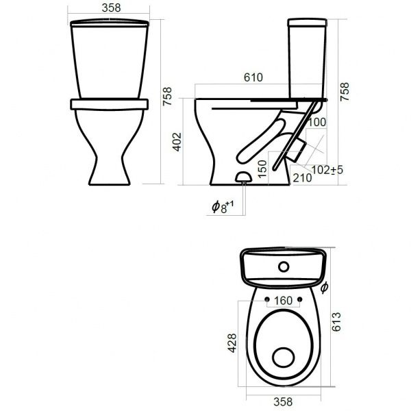 Унитаз "Эталон (эконом)", белый, 1 кн.арм., косой выпуск, нижн.подв., сид.полипр.