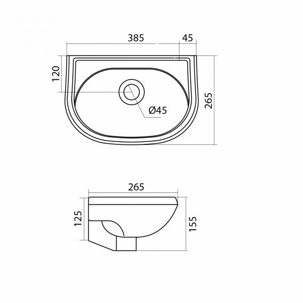 Умывальник "Бриз-40" с переливом, без комплекта, без отверстия, белый
