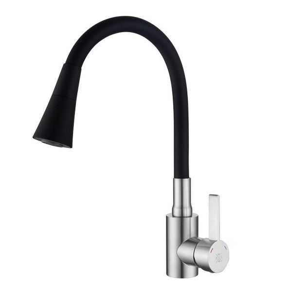 Смеситель РМС для кухни одноручный гайка, нерж+черный, нерж.сталь, SUS123BL-016F