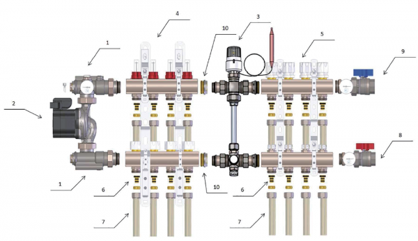Насосно-смесительный узел TIM JH-1039 (под насос 130 мм, 1 1/2") /Без насоса/