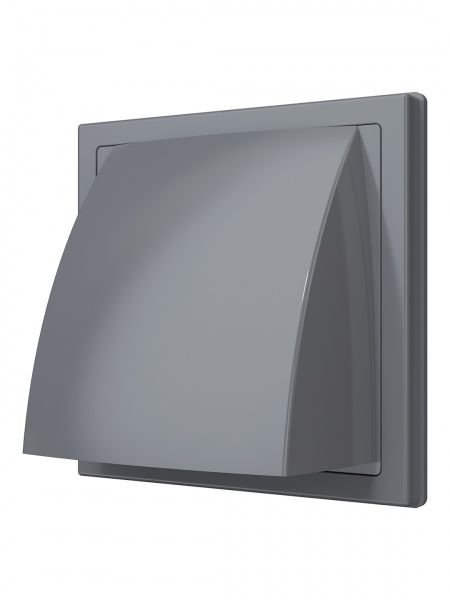 Выход стенной пластиковый D-150/160, 190х190мм, с клапанном (серый)