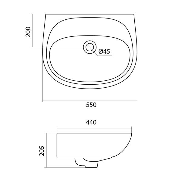 Умывальник "Бриз-55" с переливом, без комплекта, без отверстия, белый