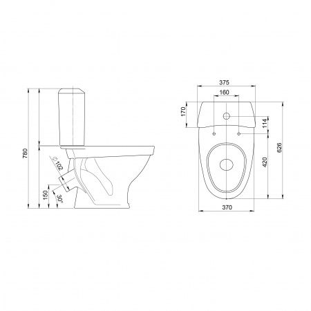 Унитаз "Вест" белый, 1 кн.арм., косой выпуск, нижн.подв., сид.полипр.