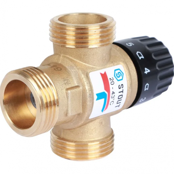 Клапан термостатический смесительный STOUT 1" НР Tрег=20-43оС  KVS 2,5