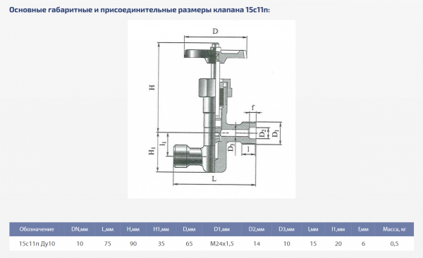 Вентиль 15с11п (КЗ 22043) Ду 10
