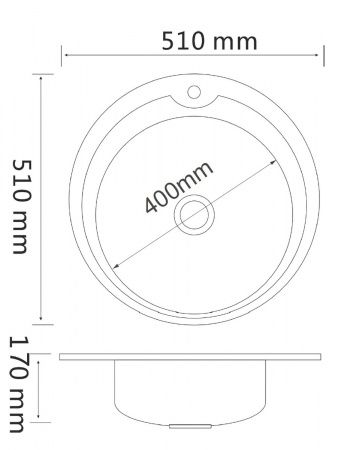 Мойка нерж.врезная курглая РМС, MG6-51(0,6), Большое отверстие/Сифон/Перелив, D510х170мм