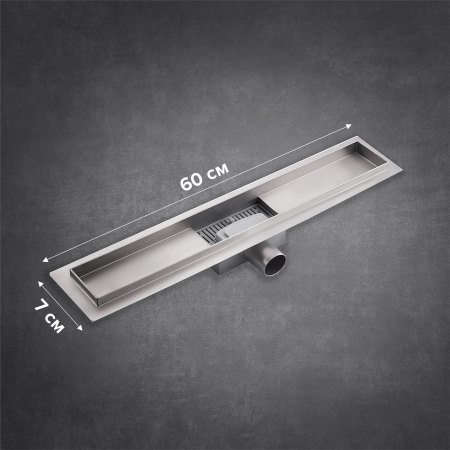 Линейный трап 70х7см, из нерж. стали с горизонтальным выпуском, гидро+сухая защита от запаха, ТЛ-03