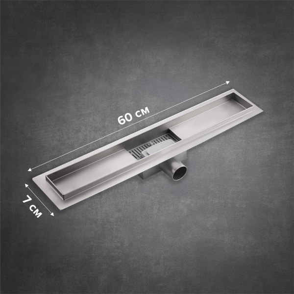 Линейный трап 70х7см, из нерж. стали с горизонтальным выпуском, гидро+сухая защита от запаха, ТЛ-04