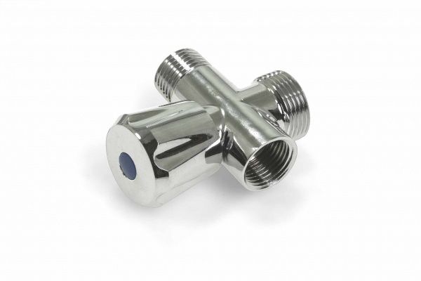 Кран для подключения приборов (проходной тройник с вентилем) 1/2"НРх3/4"НРх1/2"ВР (хром)