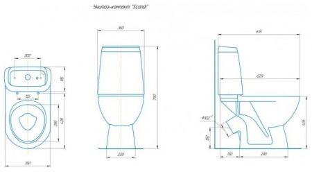 Унитаз "Сканди", белый, 2кноп.,косой вып.,нижн.подв., сиденье полипропилен