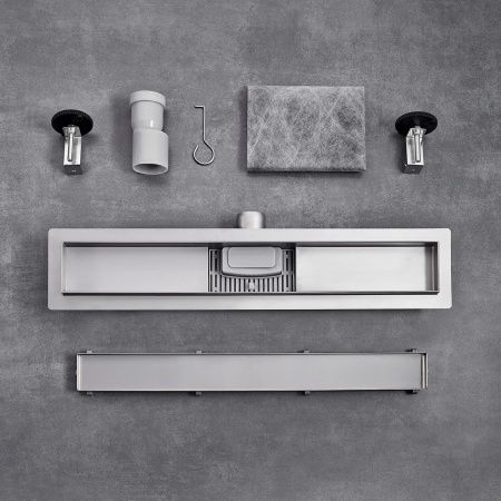 Линейный трап 60х7см, из нерж. стали с горизонтальным выпуском, гидро+сухая защита от запаха, ТЛ-01