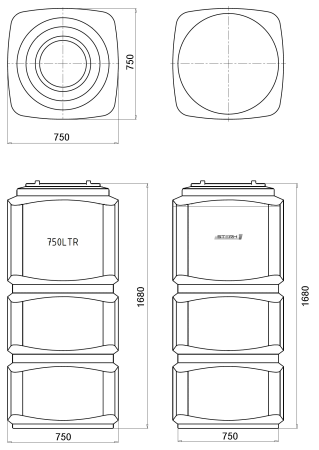 Емкость ПЭ прямоуг.синего цв. 750л (VERT P 750) вертикальная