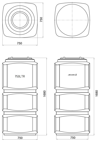 Емкость ПЭ прямоуг.синего цв. 750л (VERT P 750) вертикальная