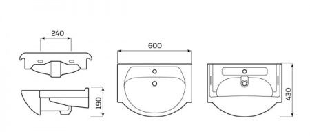 Умывальник мебельный "Роса" с переливом, без комплекта, 1 отверстие, белый