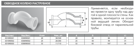 Обводное колено PPRC 20 с муфтами (бел.) Tebo (30/330)