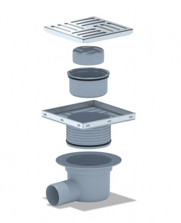 Трап РР канализационный горизонтальный 50 (150х150) НЖ решетка регулируемая СУХОЙ