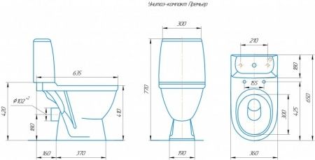 Унитаз "Премьер", синий декор, 2кноп.,прямой вып.,нижн.подв., сиденье полипропилен