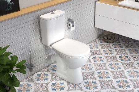 Унитаз "Уют", коричневый декор, 2кноп.,косой вып.,нижн.подв., сиденье полипропилен