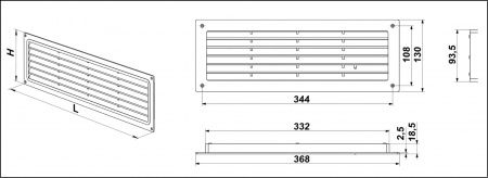 Решетка пластиковая 368х130, белая
