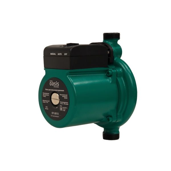 Насос повышения давления CP 20/12 (3/4", Qmax-3.6м3/ч, Hmax-12м., N-250Вт, мокрый ротор) с гайками