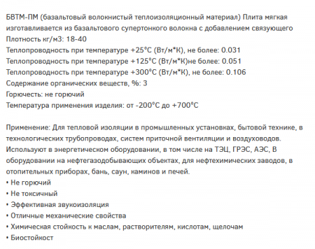 Лист базальтовый картон БВТМ-К,  t-10мм (1250х600мм)