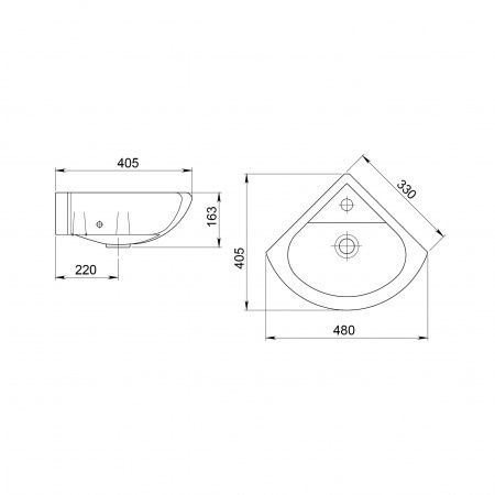 Умывальник угловой "Радиан" без перелива, без комплекта, 1 отверстие, белый
